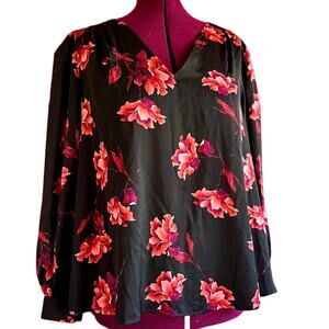 Womens Top Size 1x Black Red Floral Professional Dark Academia Whimsigoth Office